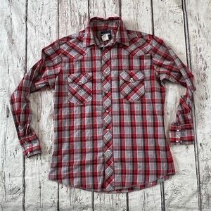 Vintage Western Wrangler Plaid Pearl Snap Button Down Long Sleeve Rancher Shirt